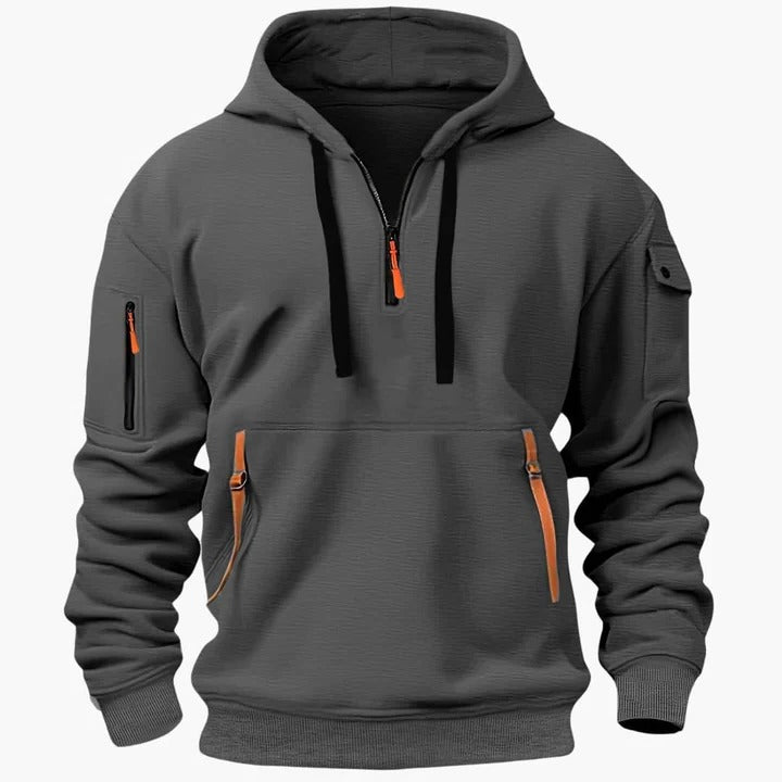 Men's lightweight utility hoodie with zippered pockets, breathable all-season fabric, and relaxed fit