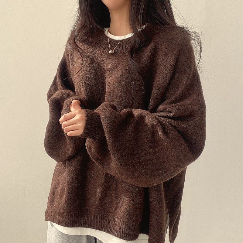 Women's oversized cream cotton blend sweater with relaxed lounge fit and cozy drop-shoulder silhouette
