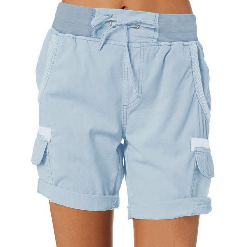 Women's relaxed fit cargo shorts cotton blend drawstring waist with utility pockets
