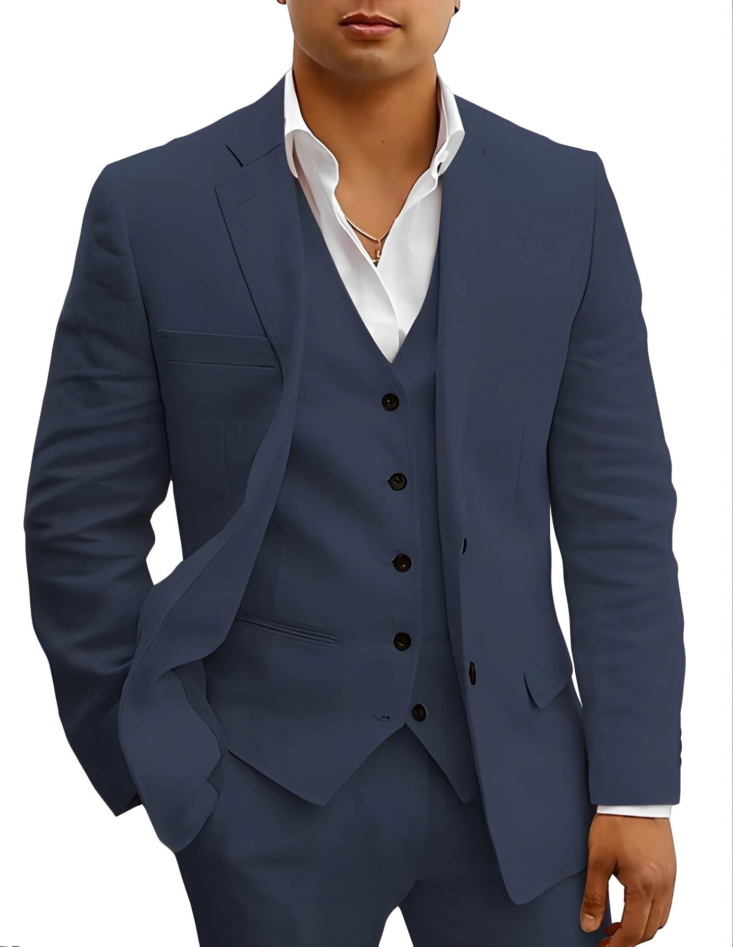 Men's light beige three-piece summer suit slim-fit jacket waistcoat trousers breathable wedding beach style