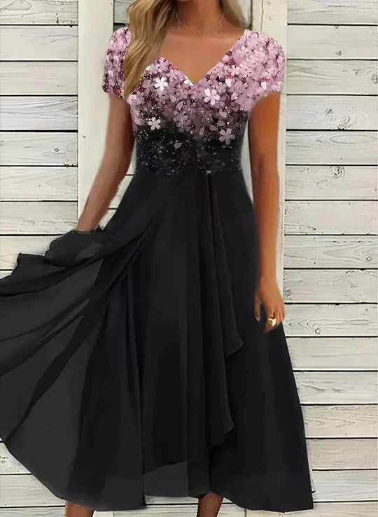 Elegant women's flowing party dress open-shoulder formal evening gown with refined silhouette