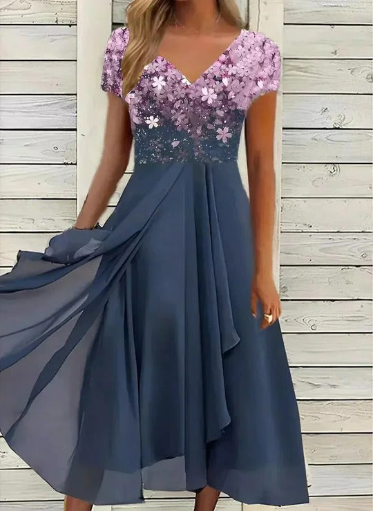 Women's flowing elegant party dress with open shoulder detail for formal evening events