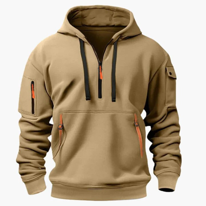 Men's lightweight utility hoodie with zippered pockets, breathable all-season fit, and adjustable hood