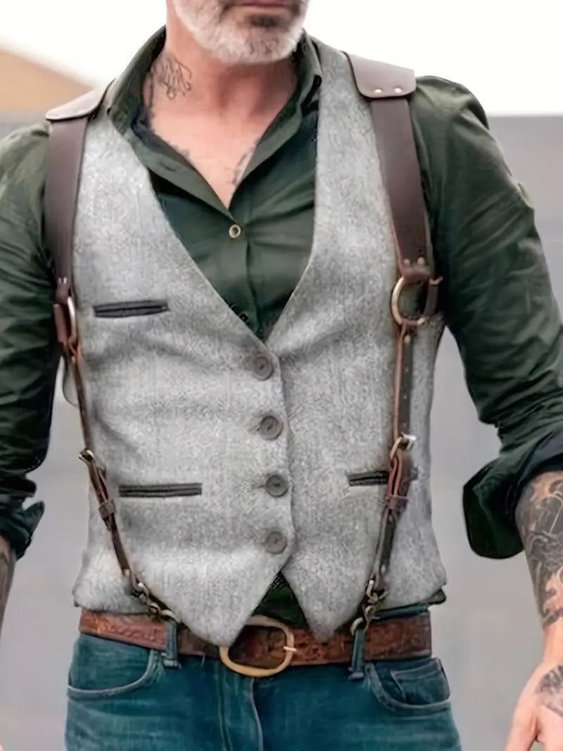 Men's vintage-inspired tailored gilet vest in classic cut with refined layering for versatile wear