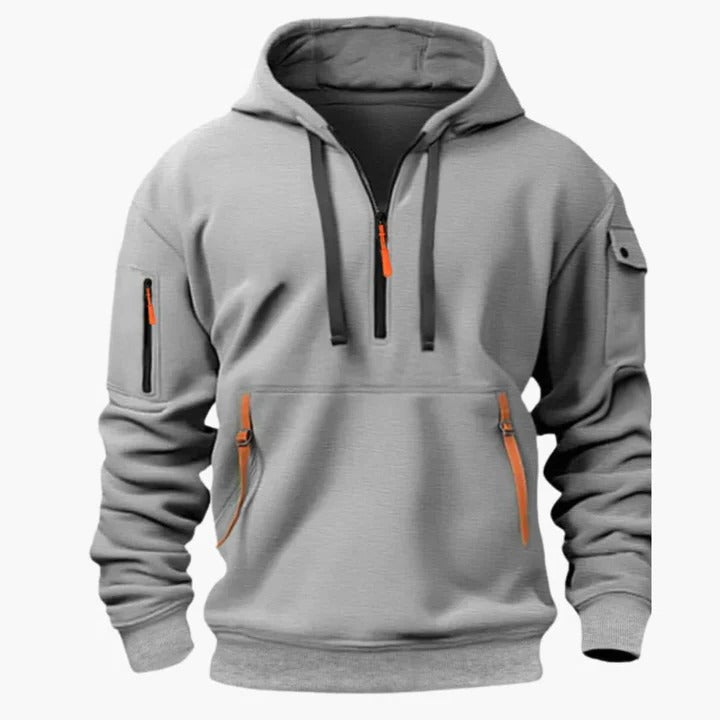 Men's lightweight utility hoodie with zippered pockets, breathable all-season comfort and relaxed fit