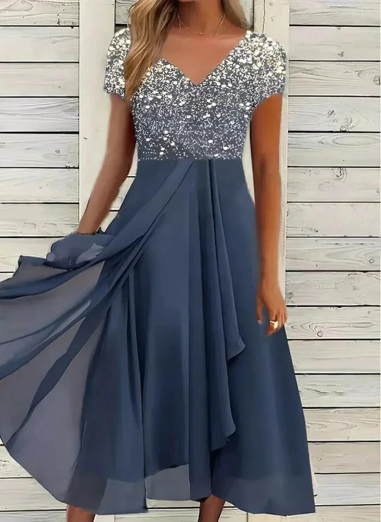 Women's flowing elegant party dress refined silhouette open-shoulder formal evening gown all-day comfort