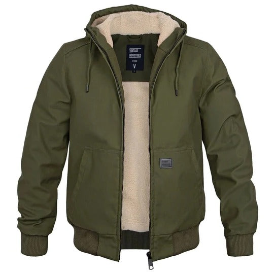 Men's navy hooded insulated winter jacket slim fit fleece-lined durable zipper everyday warmth