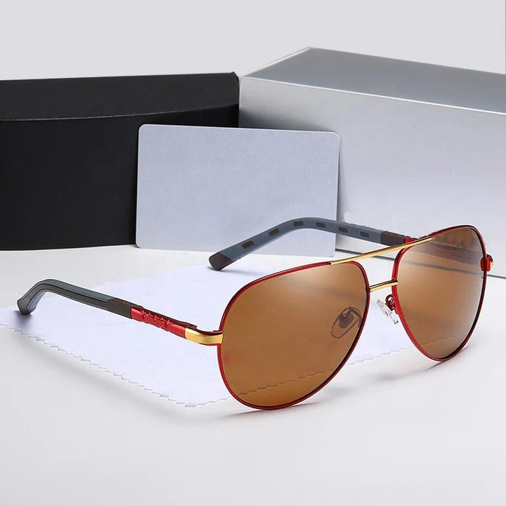 Men's polarized aviator sunglasses stainless steel frame high clarity UV-protective lenses outdoor