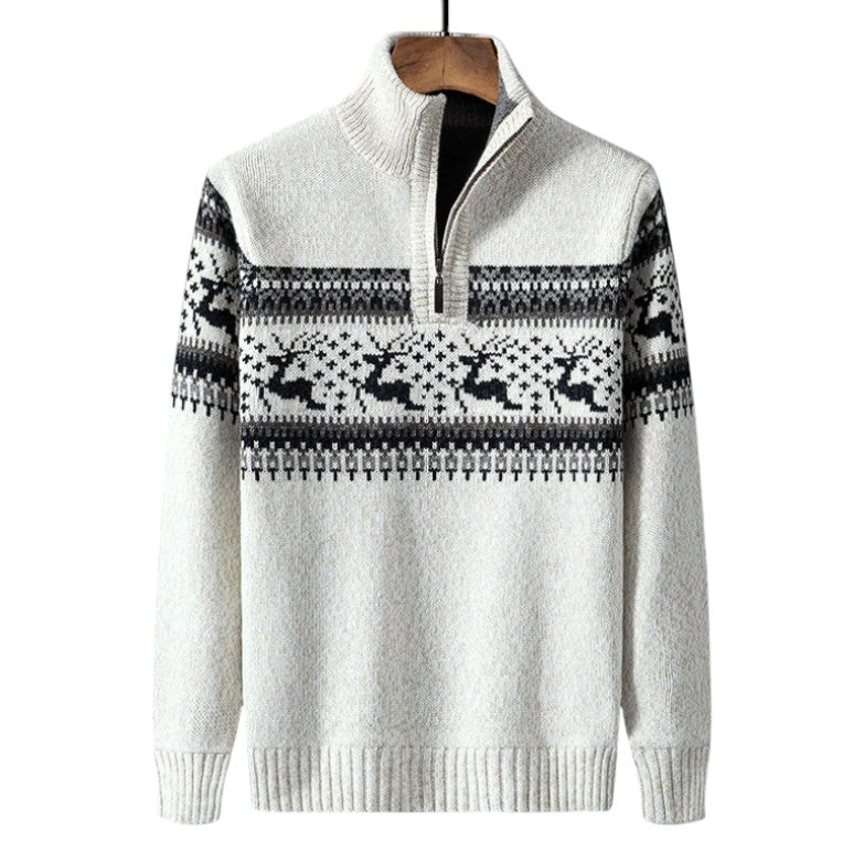 Men's Fair Isle quarter-zip sweater in classic knit pattern, regular fit with front zipper closure