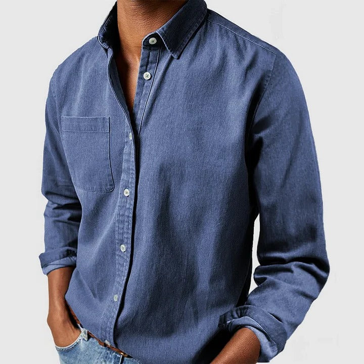 Unisex relaxed fit long sleeve button-front shirt, breathable lightweight fabric for all-day comfort