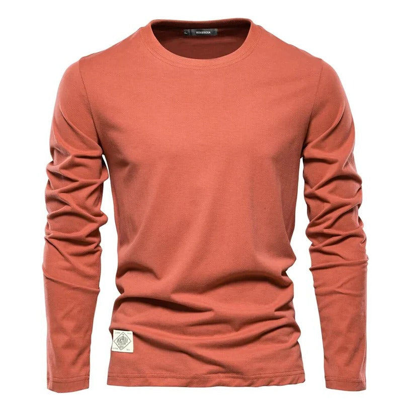 White long-sleeve shirt regular fit clean minimal style versatile layering essential for casual wear