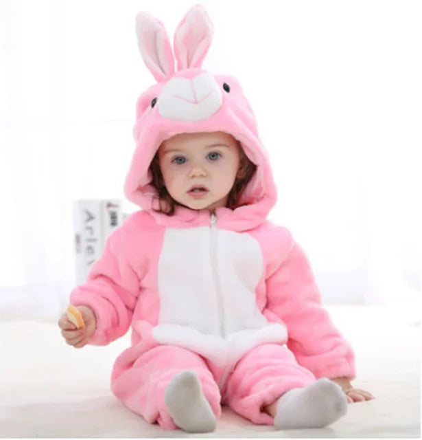Soft breathable hooded baby onesie romper with adorable animal-shaped hood for toddlers