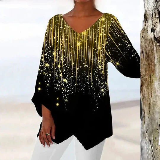 Women's vintage neutral V-neck top shaped regular fit lightweight everyday casual feminine silhouette
