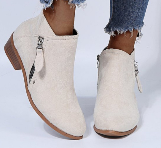 Women's suede ankle boots block heel side zip closure versatile fall spring everyday style