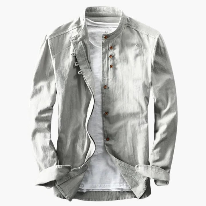 Men's stand-up collar shirt lightweight breathable minimalist cut for work travel everyday wear