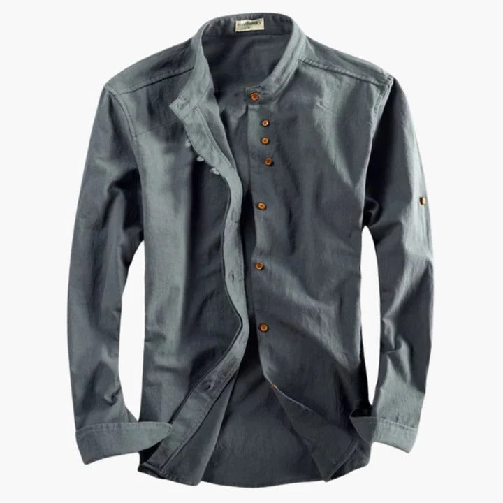 Men's stand-up collar shirt lightweight breathable minimalist silhouette for work travel everyday wear