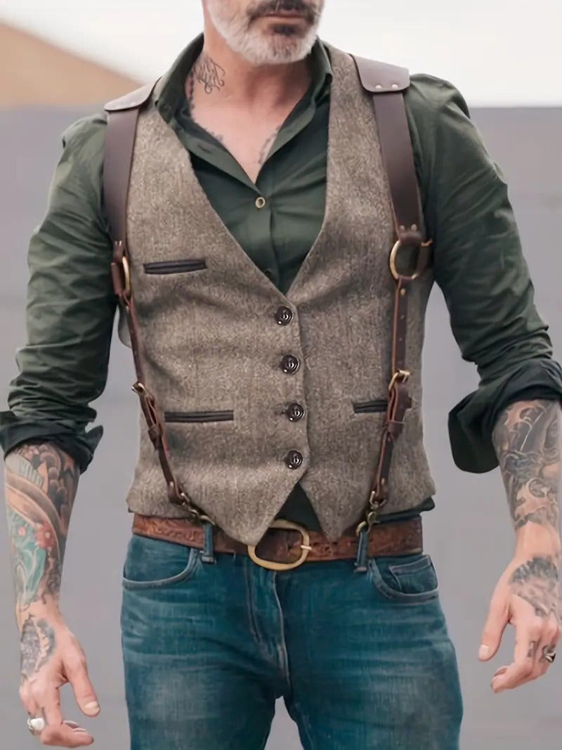Men's vintage-inspired tailored gilet vest in classic cut, versatile layering piece for modern style