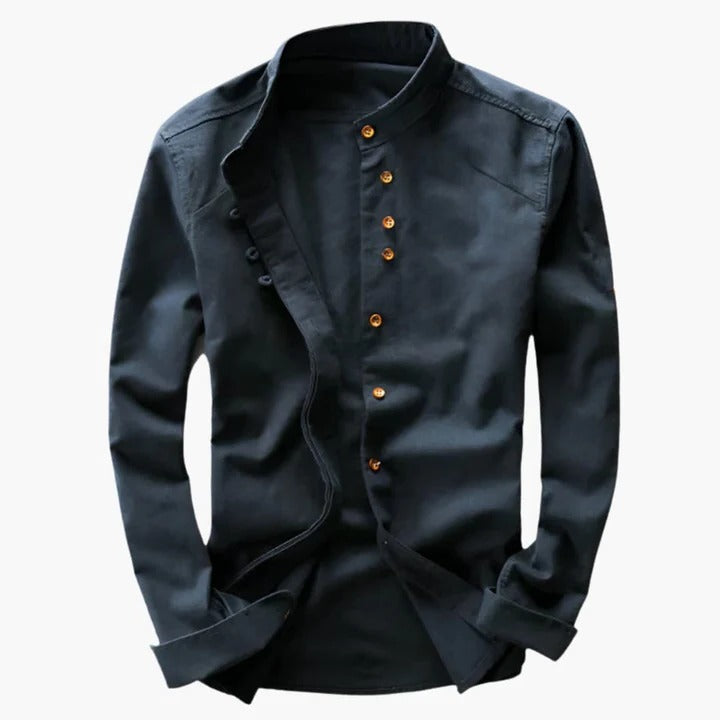 Men's stand-up collar shirt lightweight breathable minimalist design for work travel everyday wear