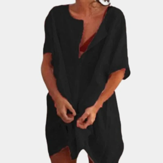 Urbann-Vibe women's lightweight knee-length summer dress relaxed fit with front button detail