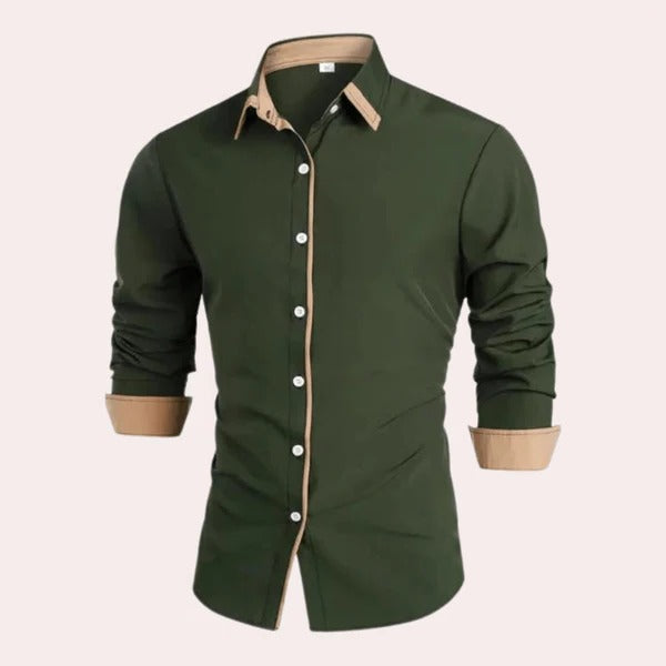 Men's classic long sleeve shirt with contrast collar and cuffs, regular-fit button-down for smart-casual wear