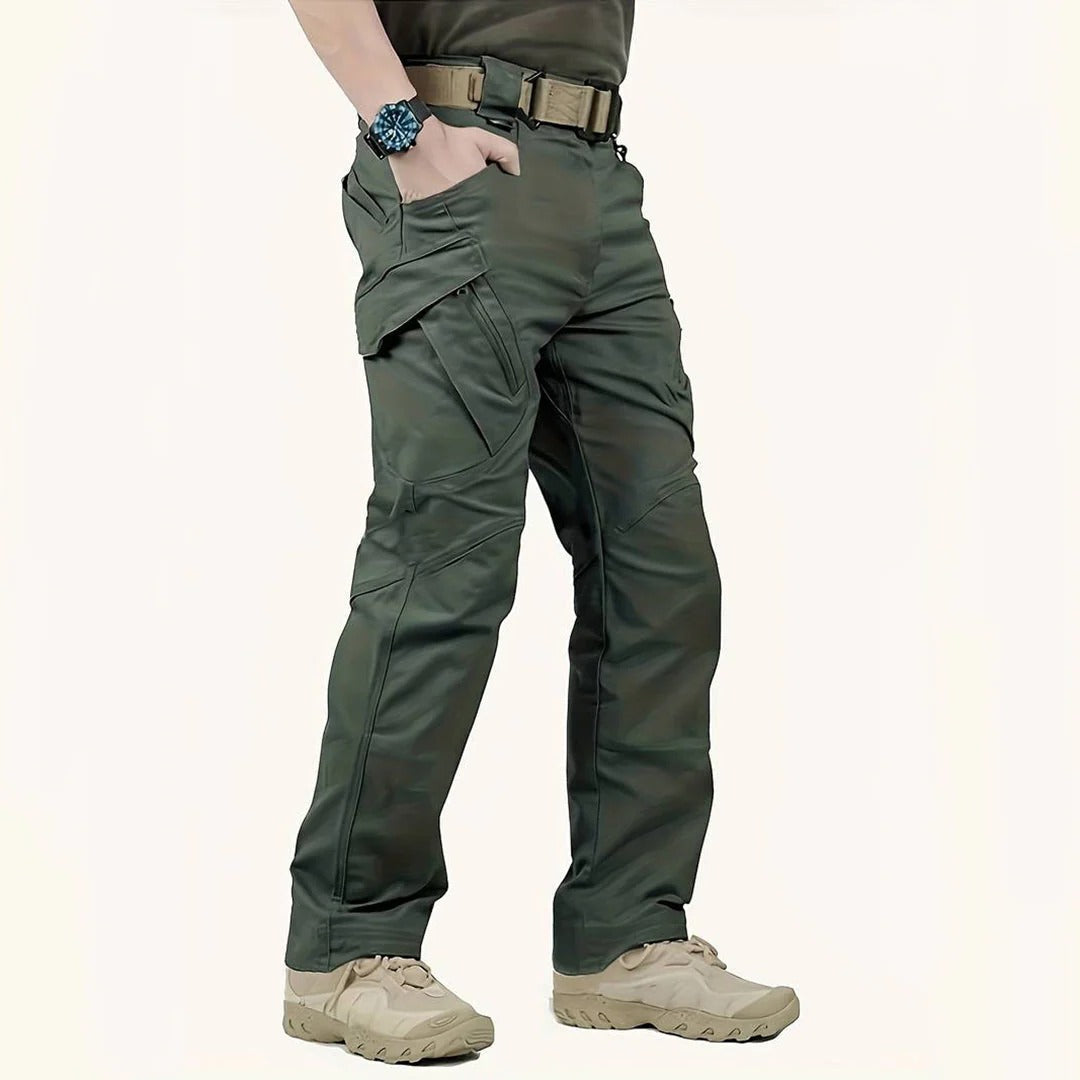 Men's tactical cargo pants water-resistant slim fit with reinforced multi-pocket design for outdoor use