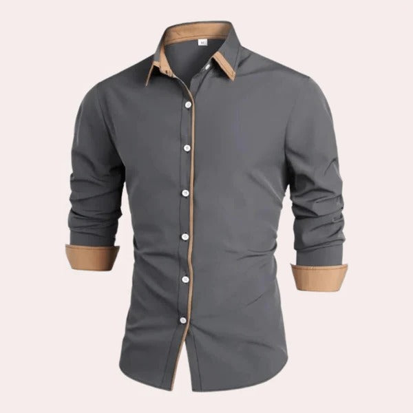 Men's classic long sleeve shirt with contrast collar and cuffs, regular-fit button-down for smart-casual wear