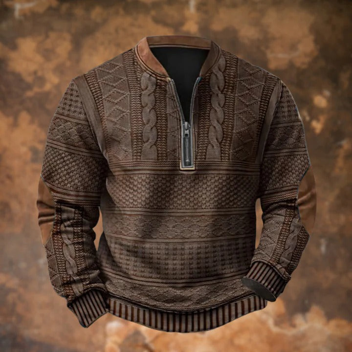 Casual zip-through sweater with full zipper closure in breathable knit fabric for everyday layering