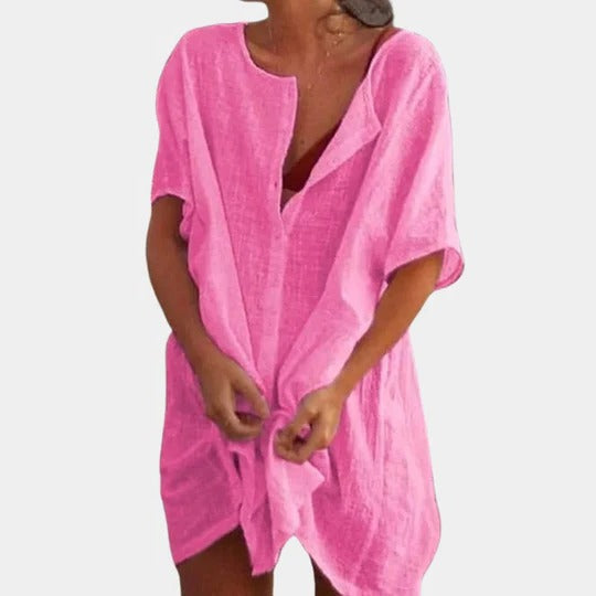 Women's lightweight knee-length summer dress relaxed fit with front button detail versatile casual style