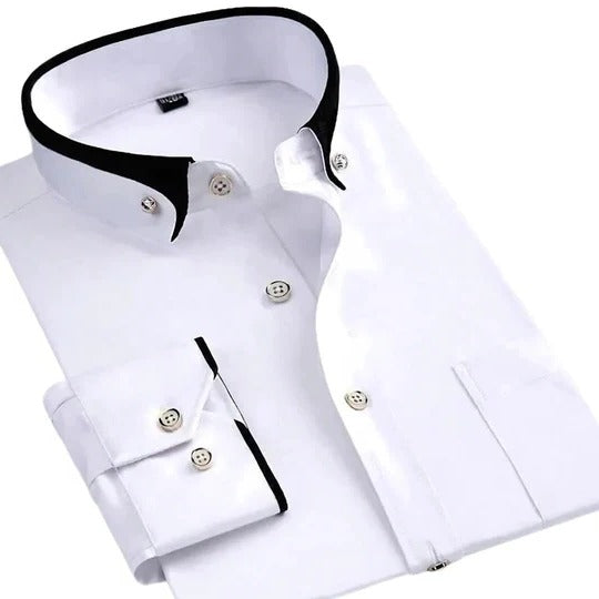Men's white long sleeve shirt regular fit straight silhouette versatile everyday clean polish look