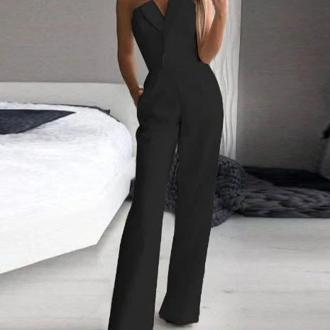 Women's strapless wide-leg jumpsuit sweetheart neckline tailored bodice formal elegance