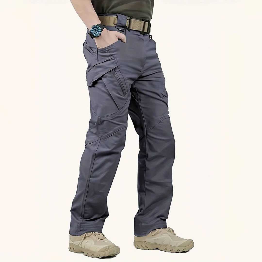 Men's tactical cargo pants water-resistant rugged fit with reinforced multi-pocket design for outdoor use