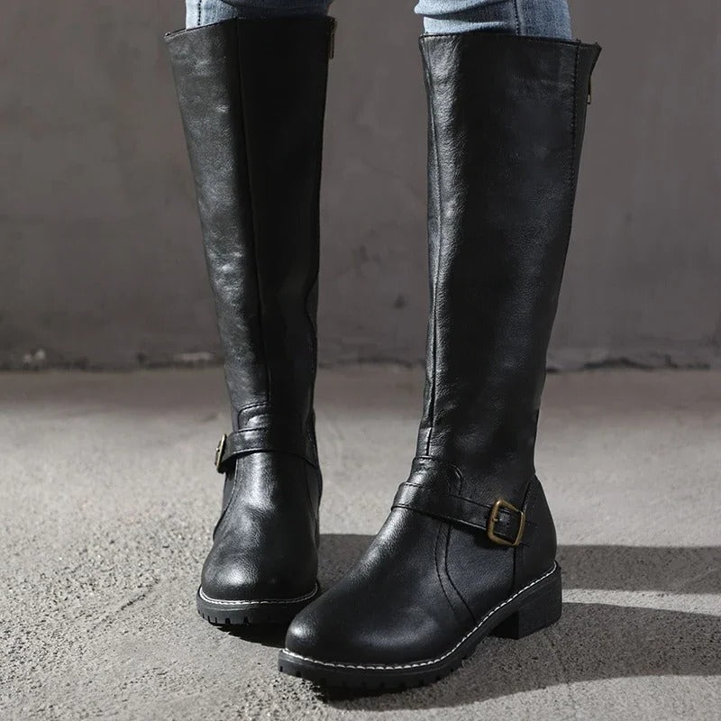 Women's black mid-calf boots sleek structured silhouette fitted shaft shaped toe all-day comfort