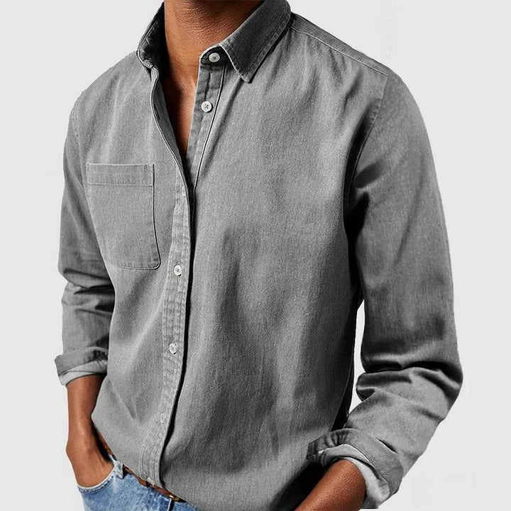 Unisex relaxed fit long sleeve button-front shirt, breathable lightweight fabric for all-day comfort