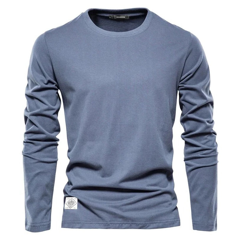 White long-sleeve shirt regular fit minimal clean design breathable lightweight casual layering essential