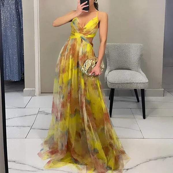 Women's floral maxi summer dress breezy sleeveless flowing silhouette with adjustable back closure