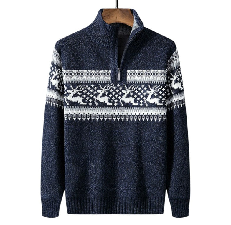Men's Fair Isle quarter-zip sweater regular fit casual knit with classic patterned front zipper