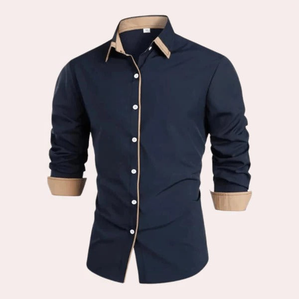 Men's classic long sleeve shirt with contrast collar and cuffs, regular-fit button-down for smart-casual wear
