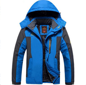 Dark waterproof windproof parka with fleece lining, hooded outdoor hiking jacket for all weather