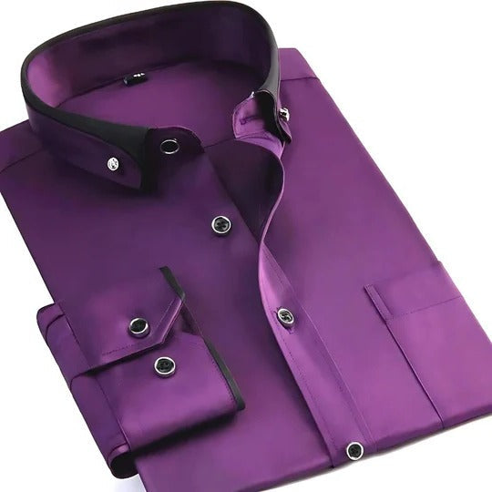 Men's long sleeve shirt clean straight silhouette regular fit versatile everyday casual to dressy wear