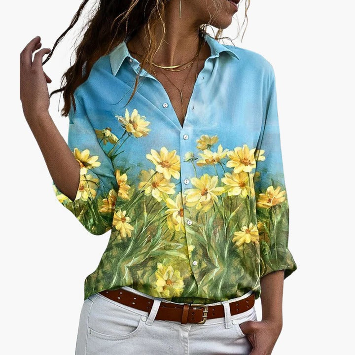 Women's paisley print V-neck blouse, loose flowing silhouette in lightweight airy fabric for everyday chic