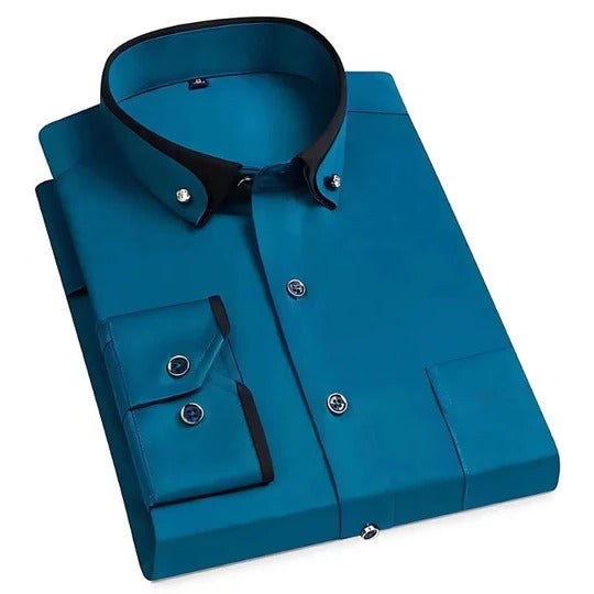Men's long sleeve shirt clean straight silhouette regular fit versatile everyday casual to dressy wear
