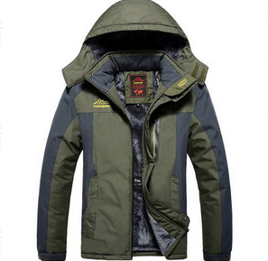 Men's waterproof windproof parka with fleece lining, hooded outdoor hiking jacket