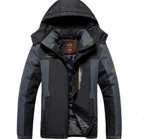 Men's waterproof windproof parka with fleece lining, hooded outdoor hiking jacket