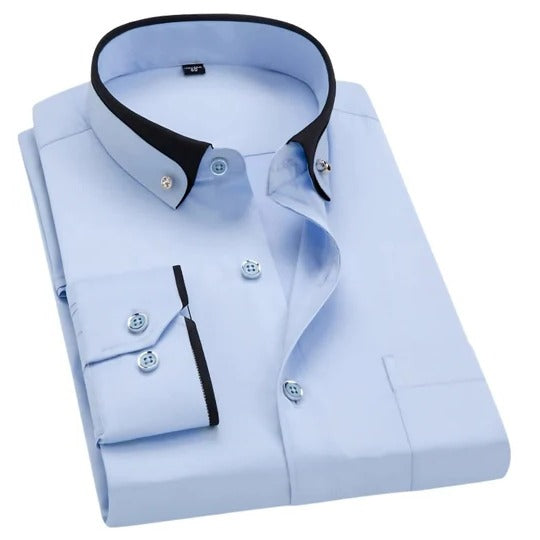 Men's white long sleeve shirt regular fit straight silhouette versatile everyday clean polished look