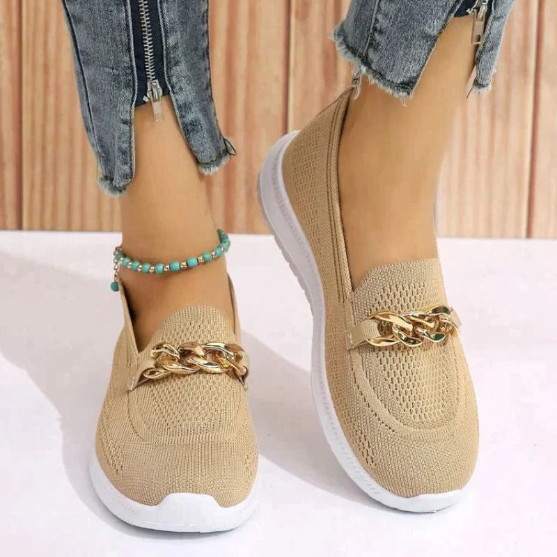 Women's slip-on knit mesh sneakers, lightweight breathable design with adjustable closure for all-day comfort