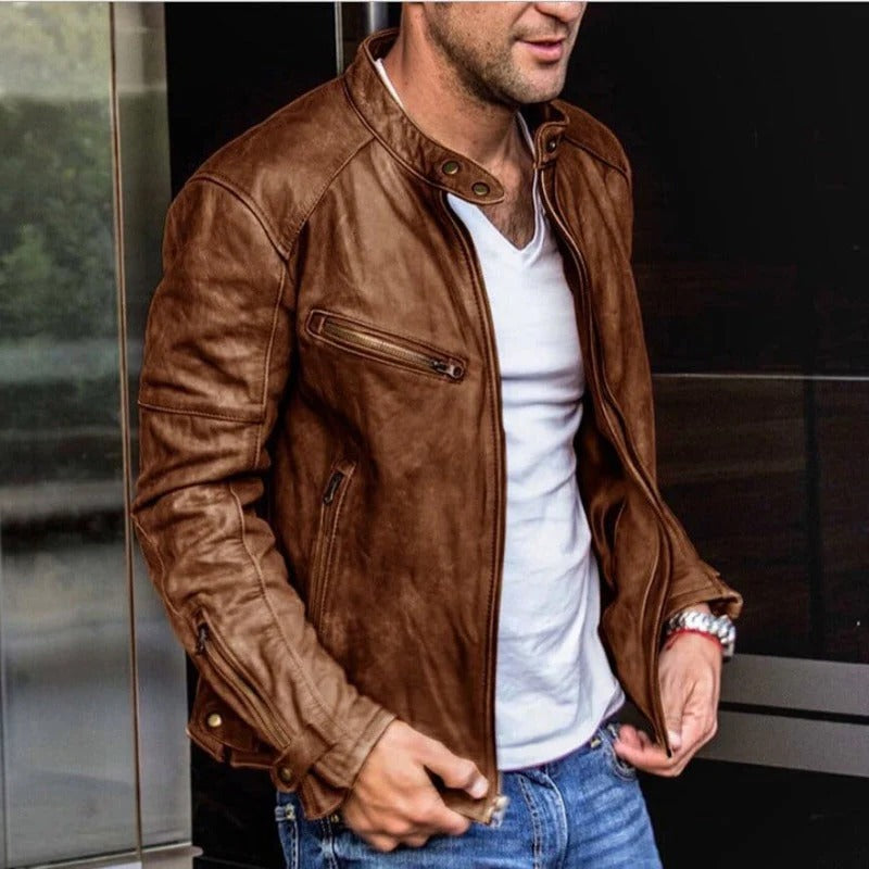 TrendAura structured jacket neutral tone regular fit front zip closure timeless silhouette casual wear