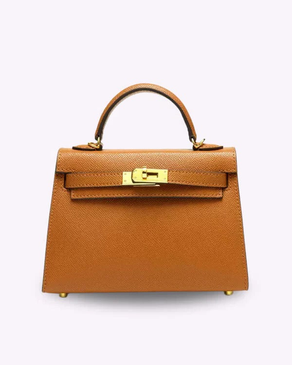 Women's elegant mini handbag black structured style with gold twist-lock clasp closure compact design