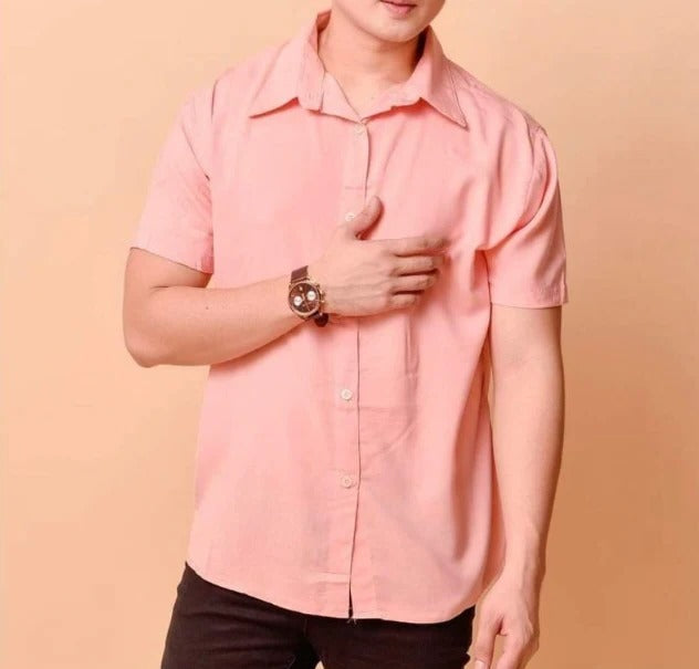 TrendAura men's light blue linen short-sleeve button-down shirt relaxed fit breathable casual