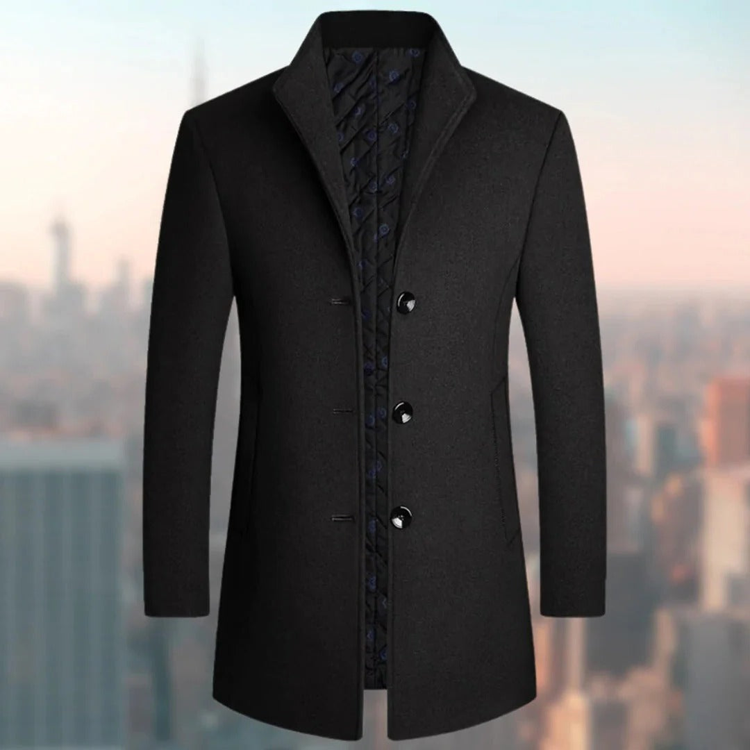 Men's long winter overcoat classic fit single-breasted warm coat for cold weather everyday style