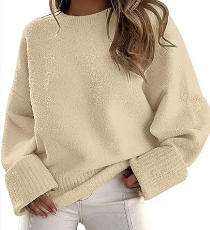 Women's oversized knit sweater relaxed drop-shoulder silhouette soft plush cozy casual fit